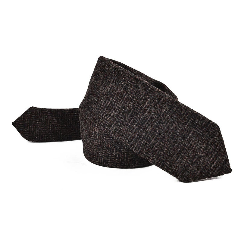 VOBOOM Mens Necktie Skinny Tweed Pattern Woolen Neck Tie (06 Coffee) - Image 3